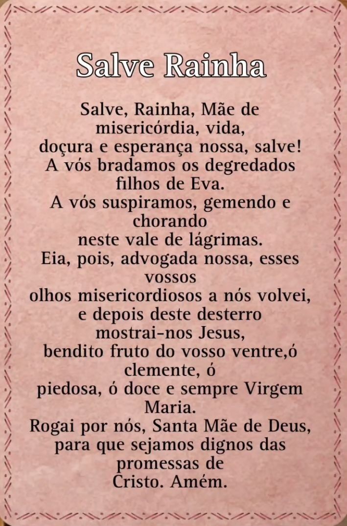 Oração Salve Rainha Completa para Imprimir em Cor Rosa Claro
