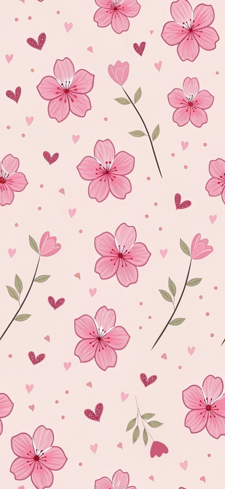 Papel de Parede Floral Feminino com Corações