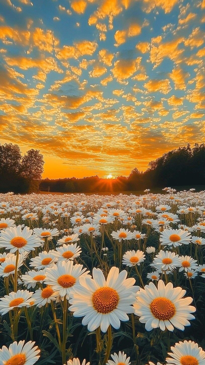 Papel de Parede Masculino com Margaridas ao Pôr do Sol