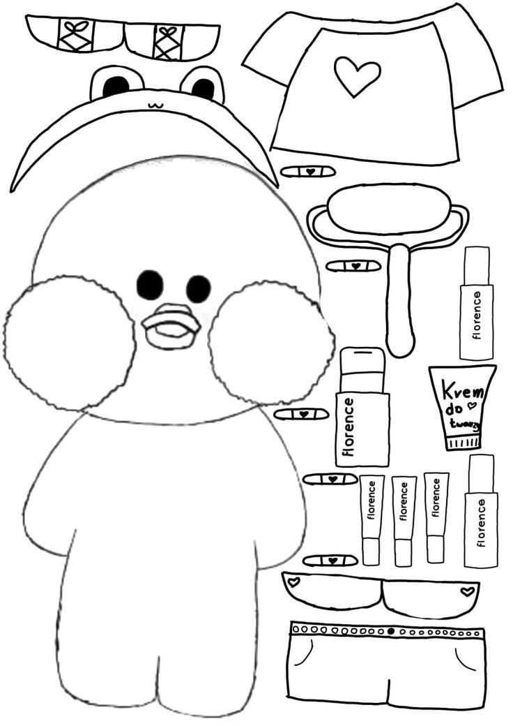 Patinho de Papel para Imprimir e Colorir com Acessórios