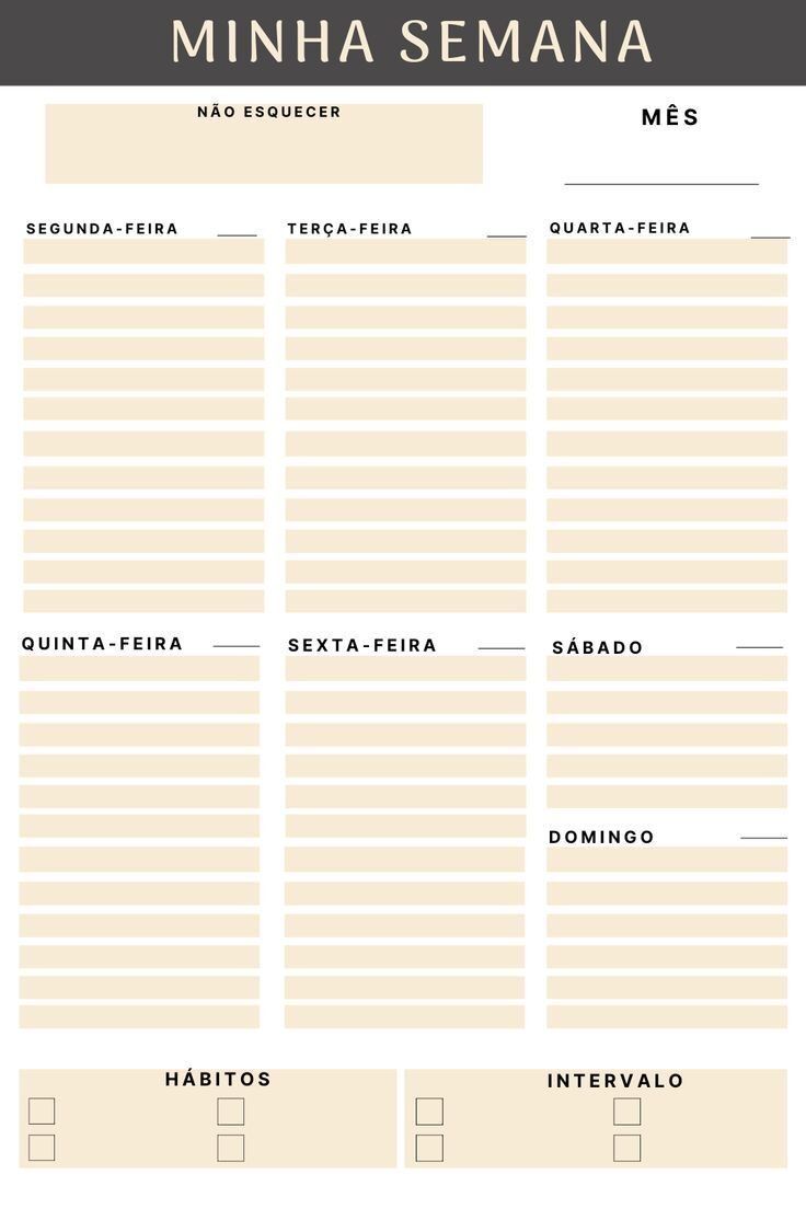 Planner Semanal para imprimir com organização e anotações