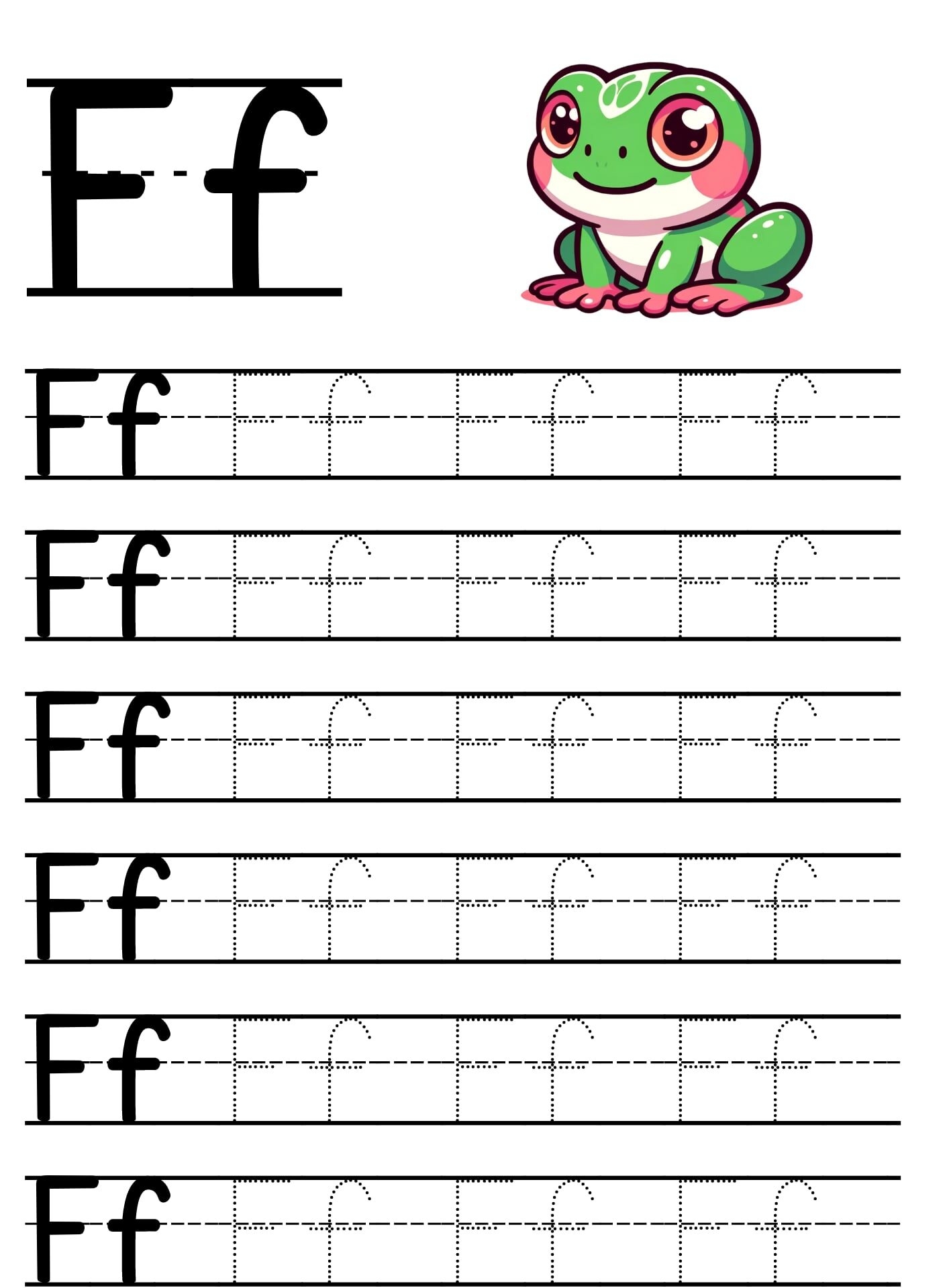 Pratique a Escrita da Letra F em Pontilhado para Imprimir
