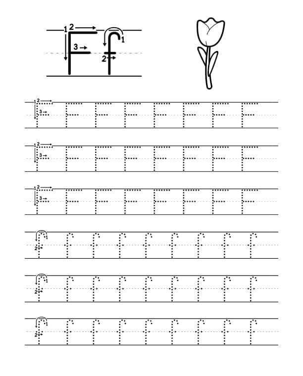 Pratique Caligrafia com a Letra F em Pontilhado para Imprimir