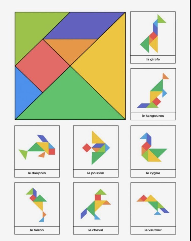 Quebra-cabeça de tangram colorido para imprimir