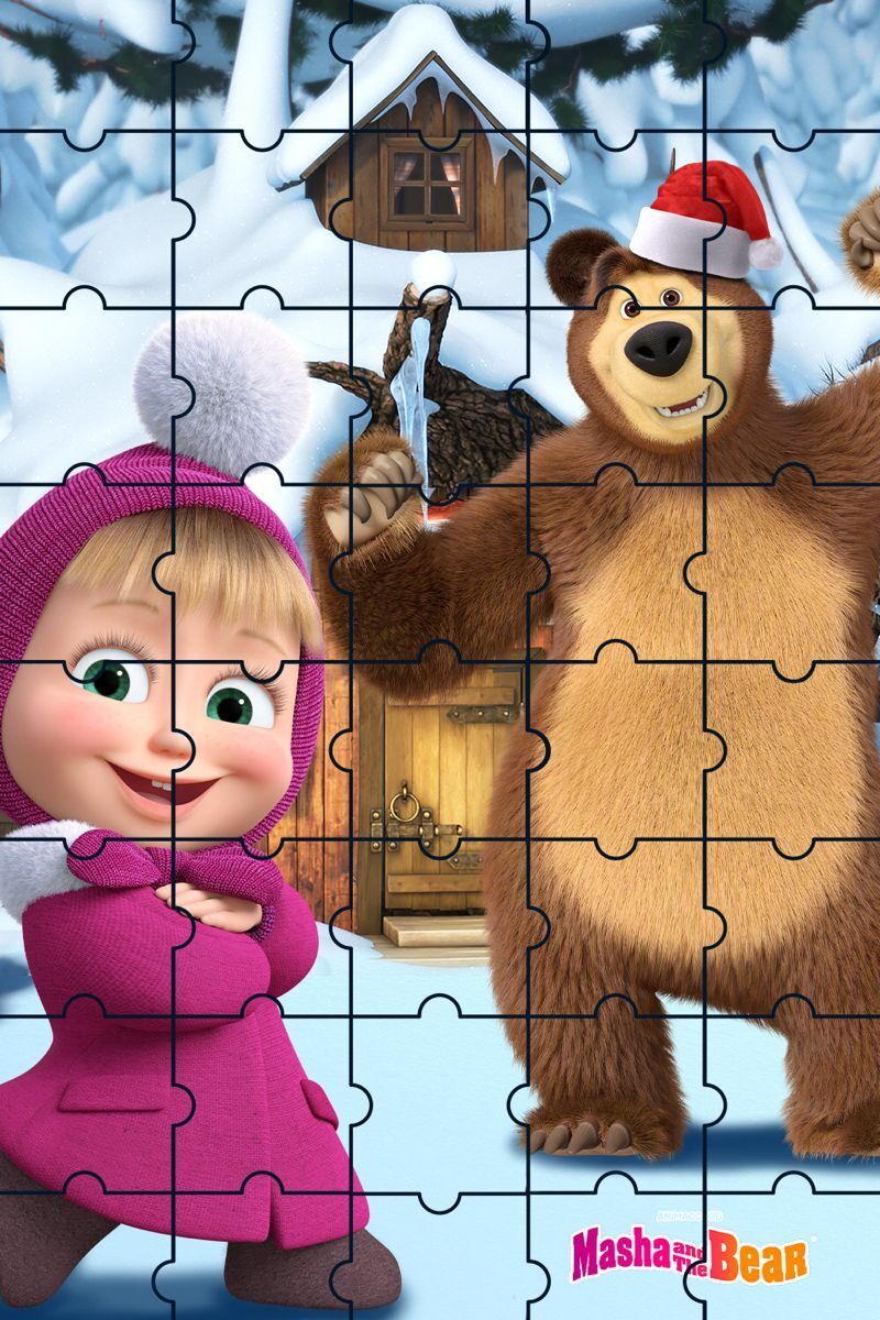 Quebra-cabeça para imprimir com Masha e o Urso no inverno
