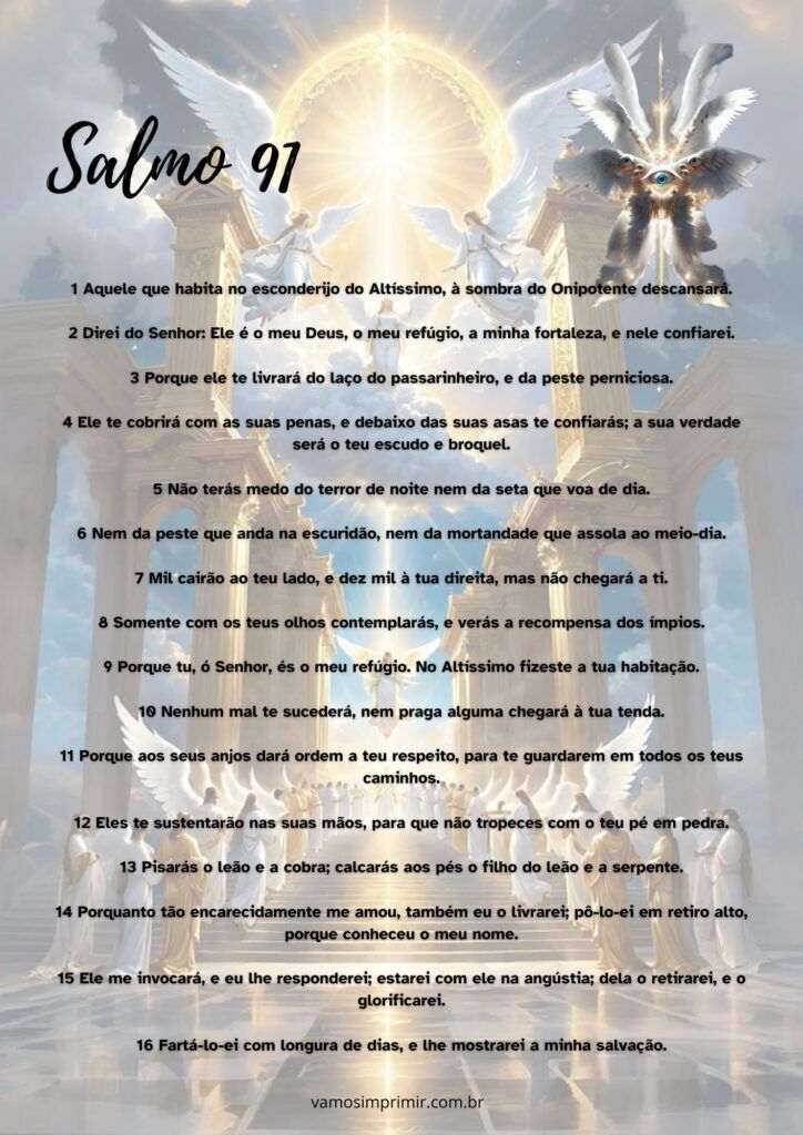 Salmo 91 para imprimir com ilustração angelical