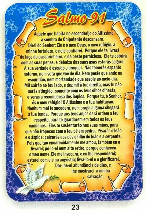 Salmo 91 para imprimir em fundo azul estrelado