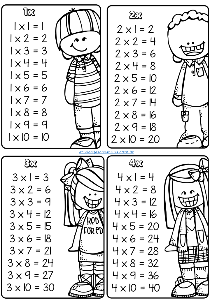 Tabuada para Imprimir com Ilustrações Divertidas
