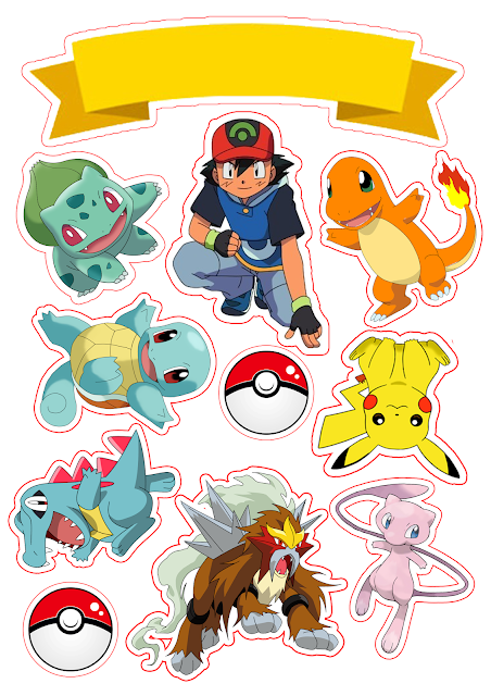 Topo de Bolo para imprimir com Pikachu e amigos
