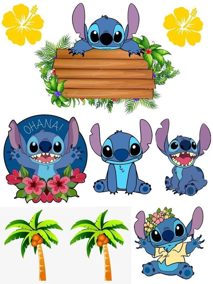 Topo de Bolo Stitch para imprimir com Temática Tropical